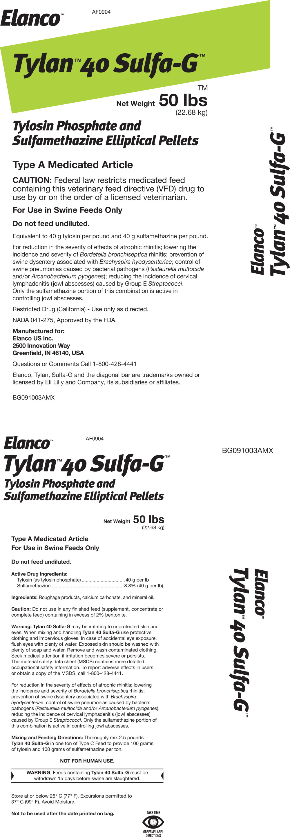 Principal Display Panel - Tylan 40 Sulfa-G Bag Label
