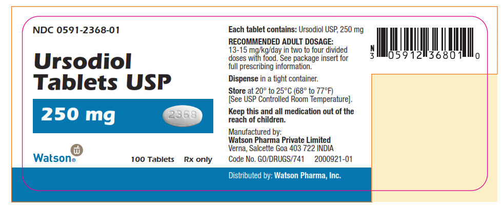 NDC 0591-2368-01 Ursodiol Tablets USP 250 mg Watson® 100 Tablets Rx only