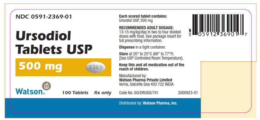 NDC 0591-2369-01 Ursodiol Tablets USP 500 mg Watson® 100 Tablets Rx only