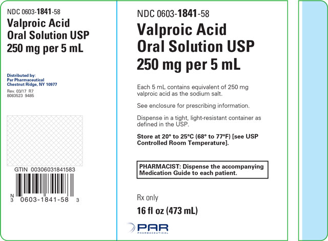 This is the label for Valproic Acid Oral Solution USP 250 mg per 5 mL 16 fl oz.