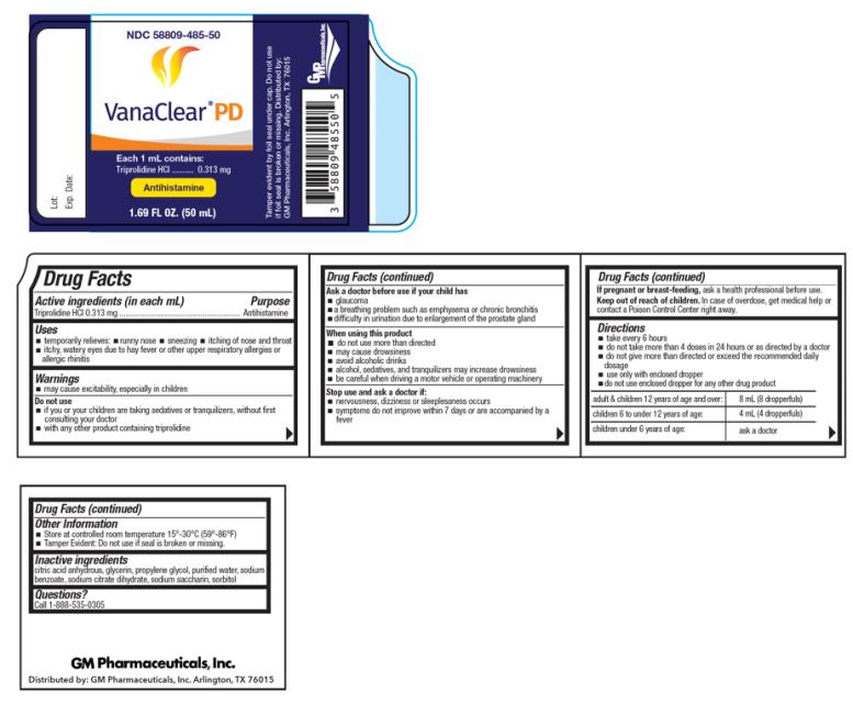 NDC 58809-485-50
VanaClear PD
Each 1 mL contains:
Triprolidine HCI…….0.313 mg
Antihistamine
(50 mL)
