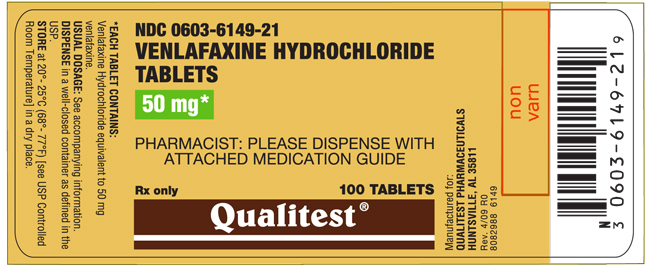 This is an image of the 50mg 100ct Venlafaxine HCL label.