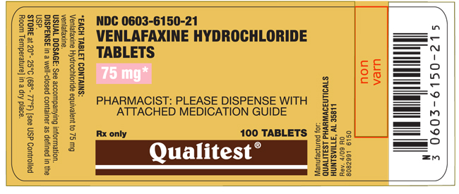 This is an image of the 75mg 100ct Venlafaxine HCL label.