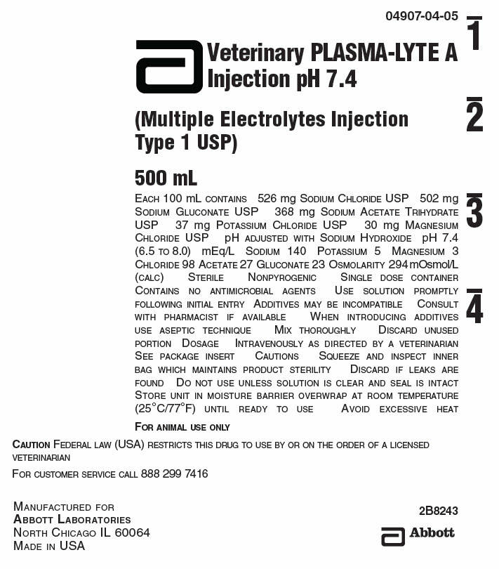 Veterinary PLASMA-LYTE A Injection pH 7.4 500 ml Label