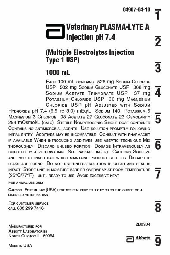 Veterinary PLASMA-LYTE A Injection pH 7.4 1000 ml Label