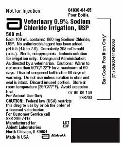 Veterinary 0.9% Sodium Chloride Irrigation, USP 500 ml Pour Bottle - Label