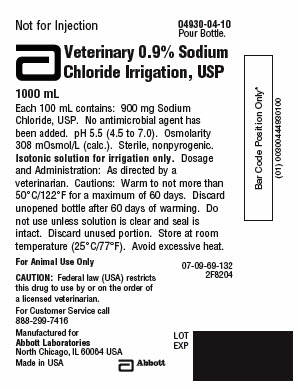 Veterinary 0.9% Sodium Chloride Irrigation, USP 1000 ml Pour Bottle - Label
