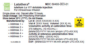 PRINCIPAL DISPLAY PANEL
							Vial Label
							Lutathera ® lutetium Lu 177 dotatate injection
							For Intravenous Infusion
							Single-dose vial. Discard after 72 hours.
							Rx Only
							NDC 69488-003-01
							