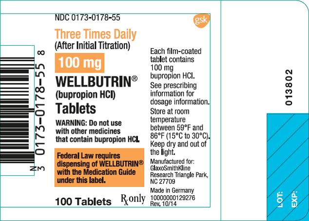 Wellbutrin 100 mg 100 count label