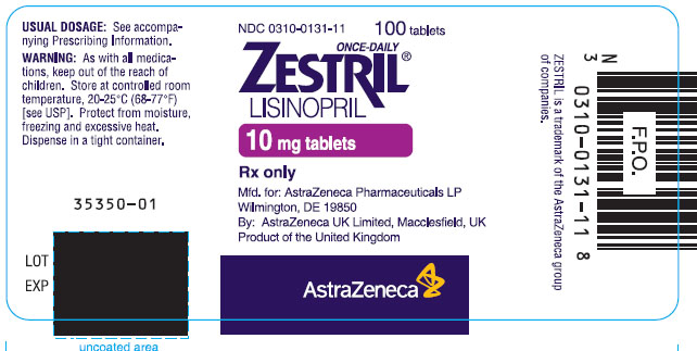 Zestril 10mg - 100 tablet count bottle label