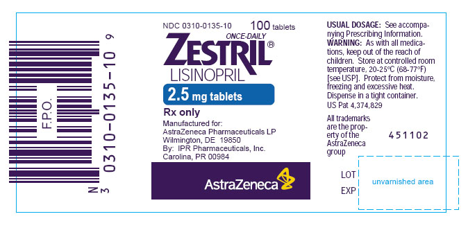 Zestril 2.5mg - 100 tablet count bottle label