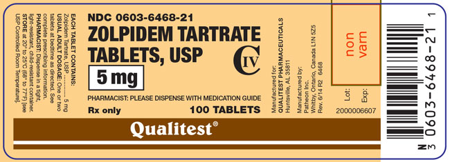 This is an image of the label for 5 mg 100 tablets Zolpidem Tartrate Tablets, USP.