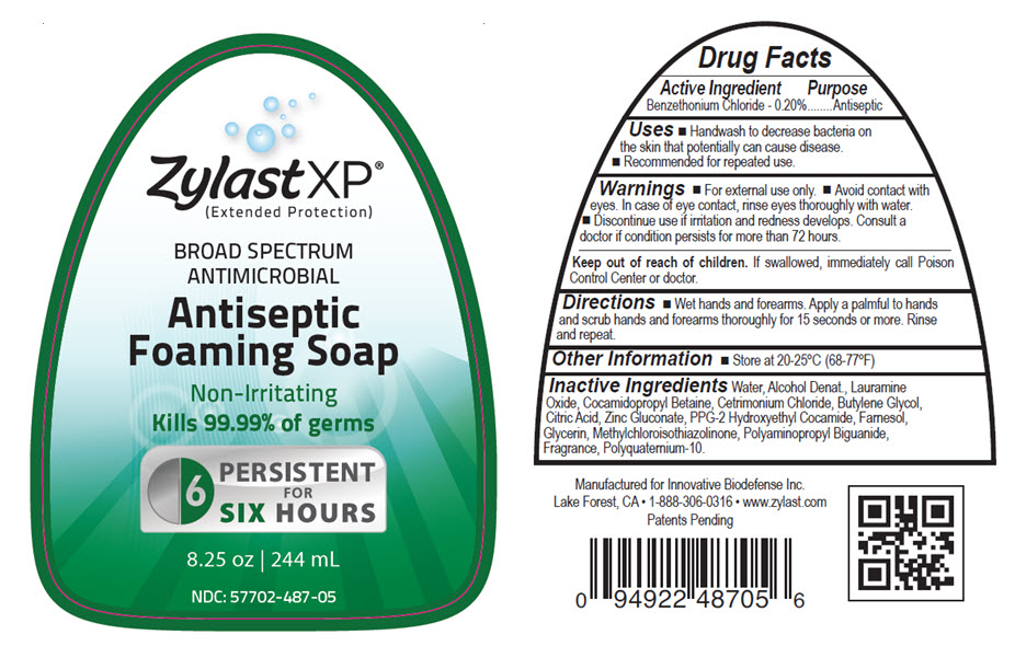 NDC 57702-487-05 Zylast XP Extended Protection Broad Spectrum Antimicrobial Antiseptic Foaming Soap 8.25 oz 244mL