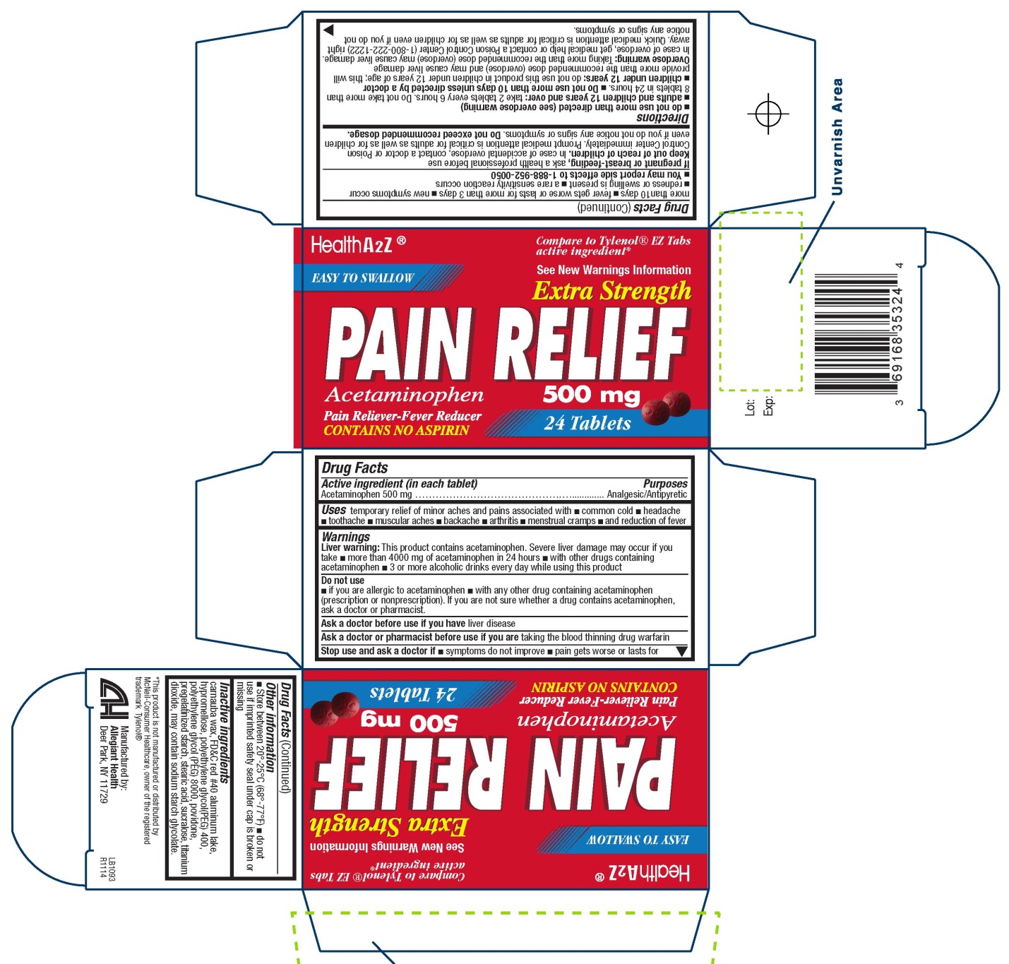 Pain Relief Extra Strength Easy To Swallow (Acetaminophen 500 Mg) Tablet [Allegiant Health]