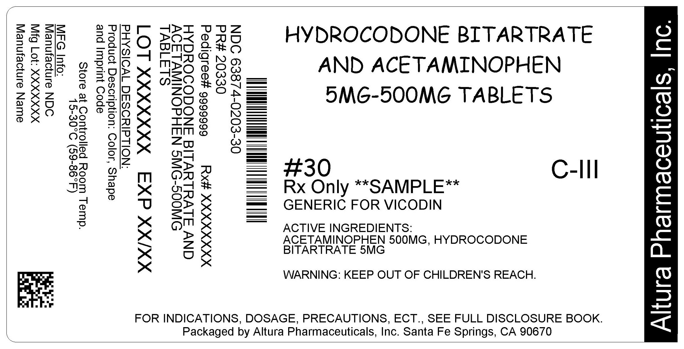 Hydrocodone Bitartrate And Acetaminophen Tablet [Altura Pharmaceuticals, Inc.]