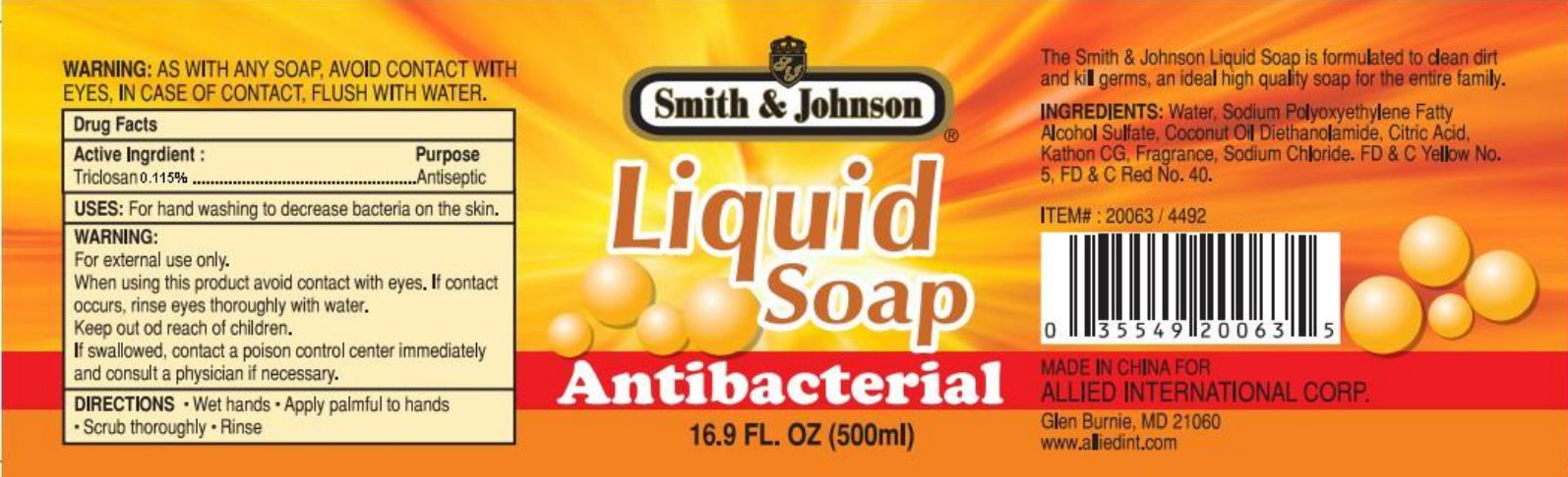 Smith And Johnson Antibacterial (Triclosan) Soap [Allied International Corp]