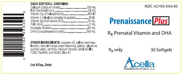 Prenaissance Plus (Calcium Citrate, Iron Pentacarbonyl, Cholecalciferol, .alpha.-tocopherol Acetate, Dl-, Pyridoxine Hydrochloride, Folic Acid, Docusate Sodium And Doconexent) Capsule, Liquid Filled [Acella Pharmaceuticals, Llc]