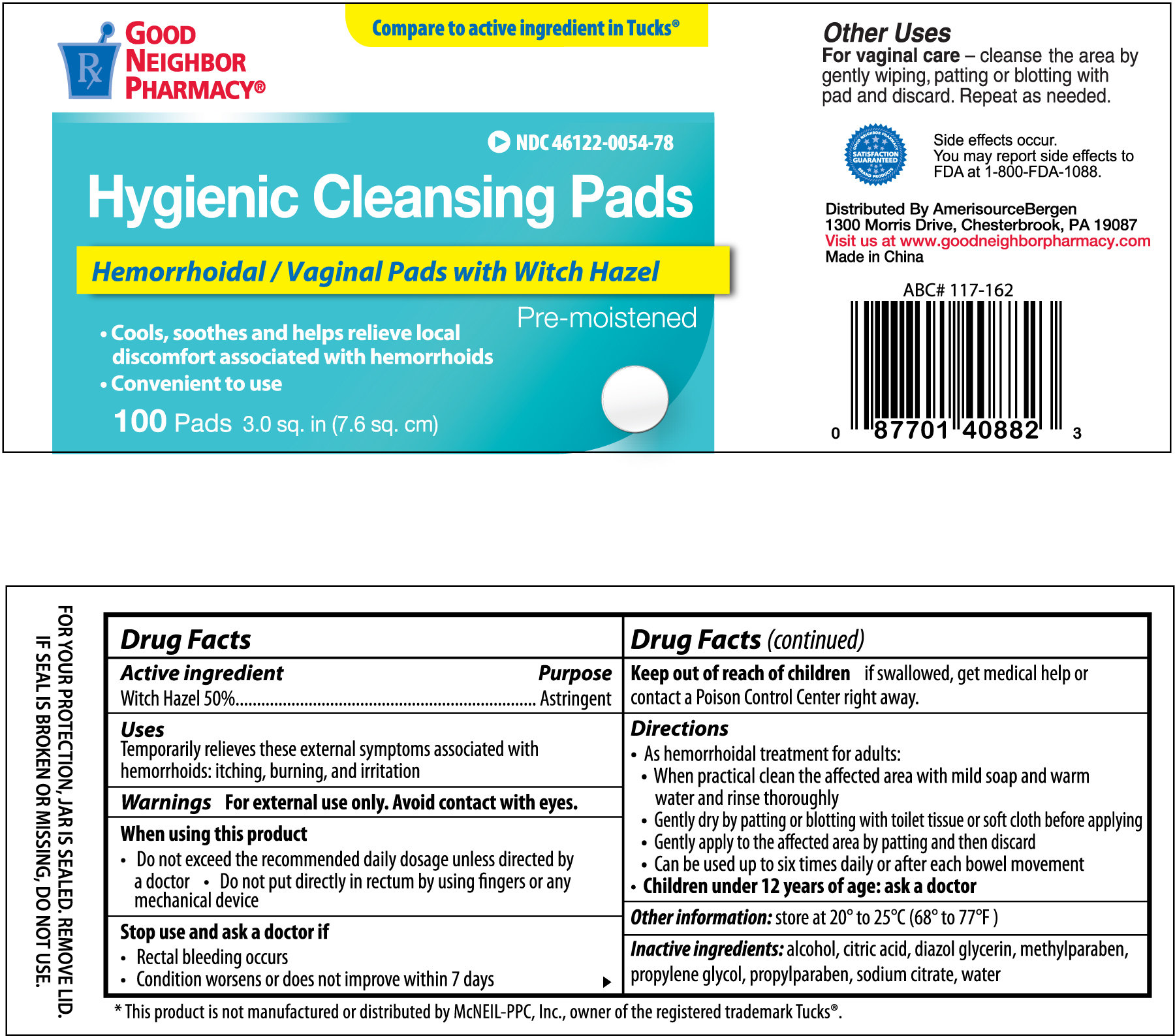 Good Neighbor Pharmacy Cleansing Pads (Witch Hazel) Solution [Amerisource Bergen]