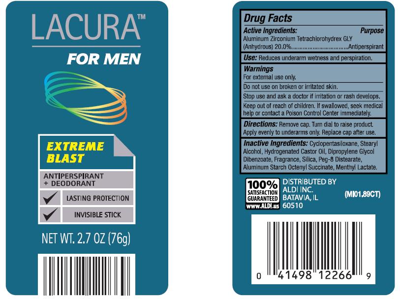 Lacura For Men Extreme Blast (Aluminum Zirconium Tetrachlorohydrex Gly) Stick [Aldi Inc]