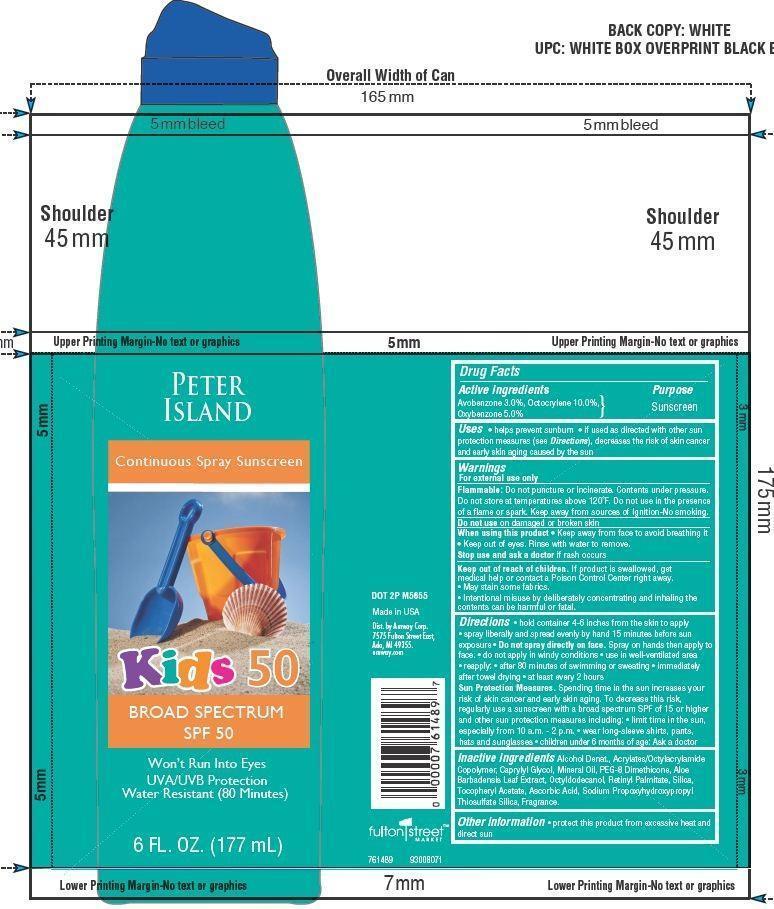Peter Island Continous Sunscreen Kids Spf 50 (Oxybenzone, Avobenzone, Octocrylene) Spray [Access Business Group Llc]
