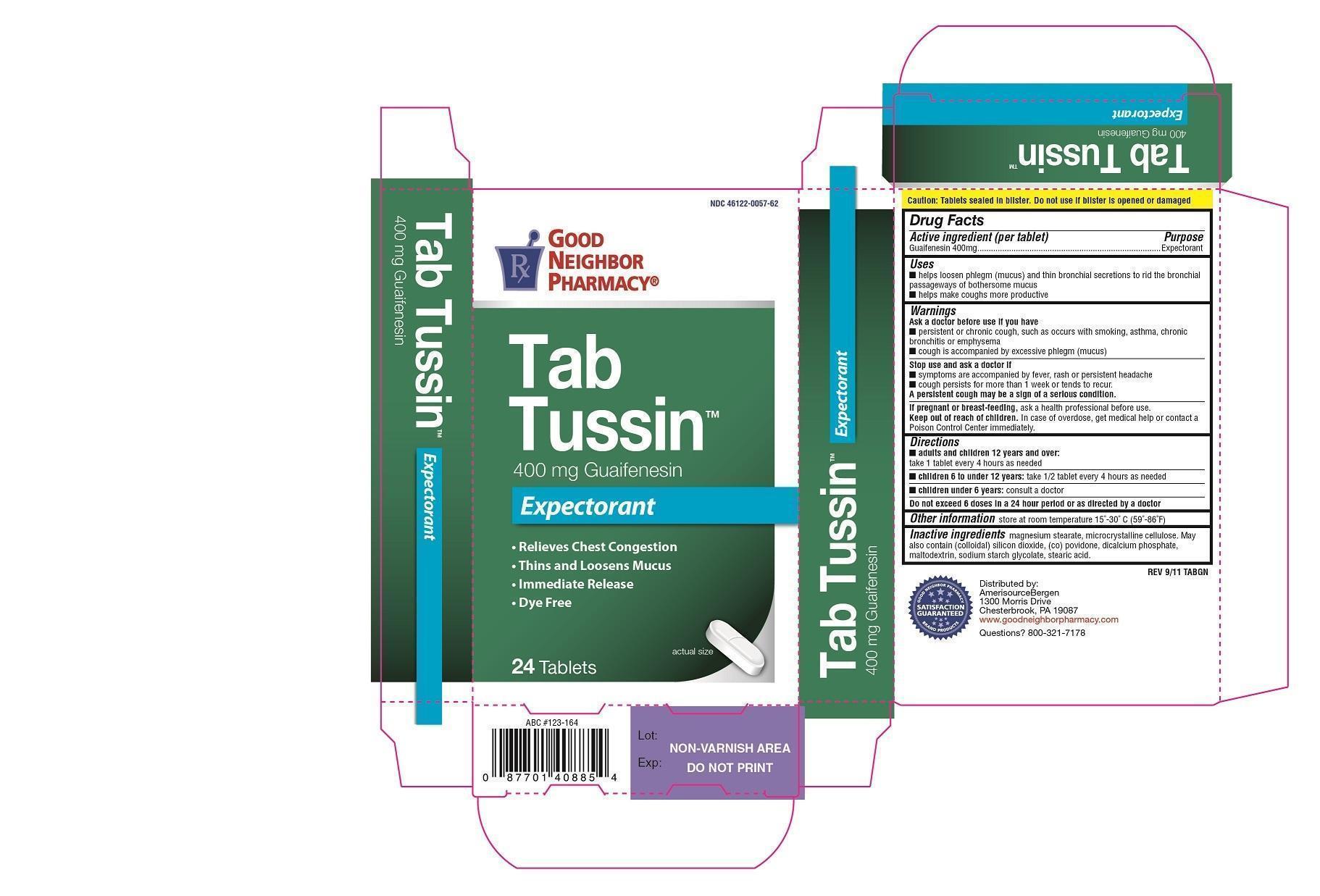 Good Neighbor Pharmacy Tabtussin (Guaifenesin) Tablet [Amerisourcebergen Drug Corp]