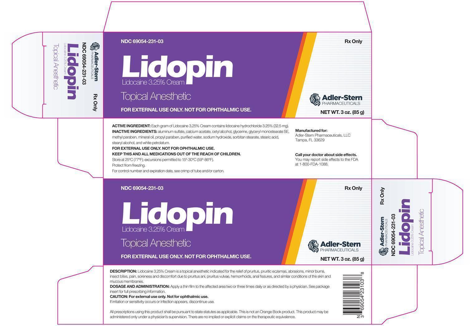Lidopin (Lidocaine Hydrochloride) Cream [Adler-stern Pharmaceuticals, Llc]