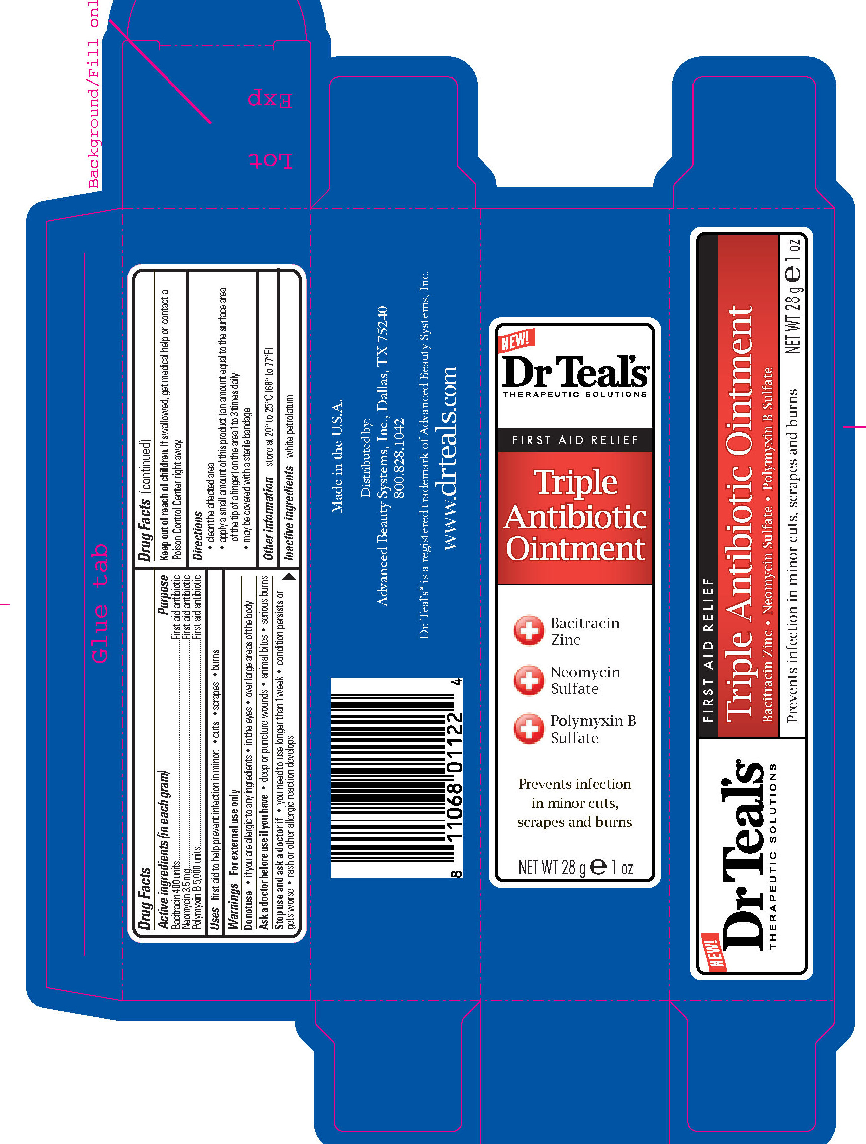 Dr Teals Triple Antibiotic (Bactracin, Neomycin, Polymyxin B) Ointment [Advanced Beauty Systems, Inc.]