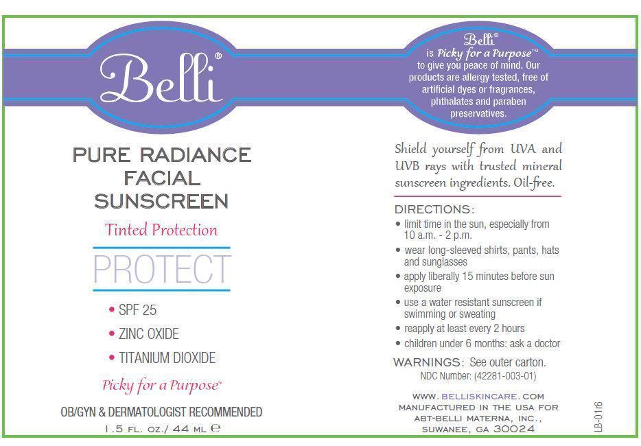 Belli Pure Radiance Facial Sunscreen Tinted Protection Spf 25 (Titanium Dioxide, Zinc Oxide) Cream [Abt Belli-materna Inc]