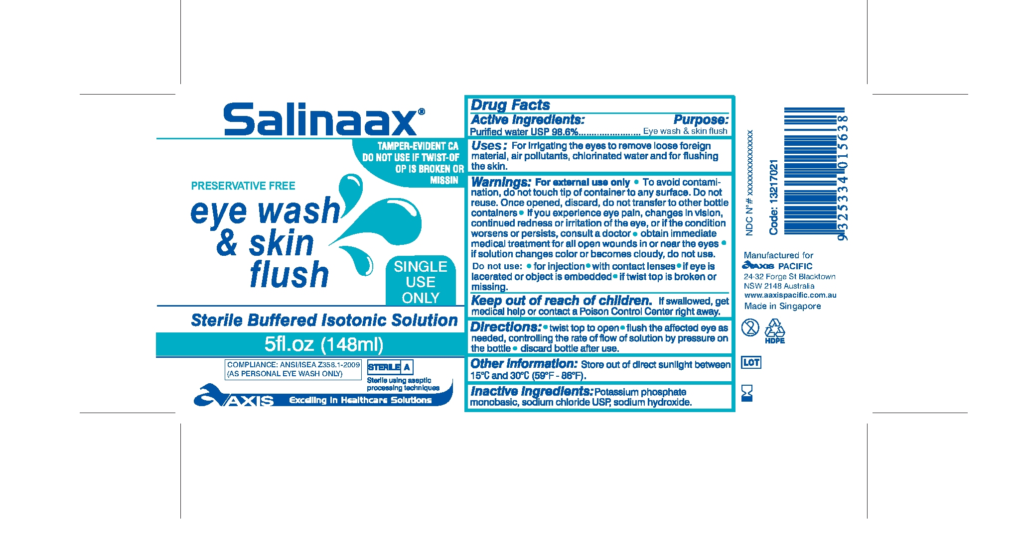 Salinaax Eye Wash And Skin Flush (Water) Rinse [Aaxis Pacific]