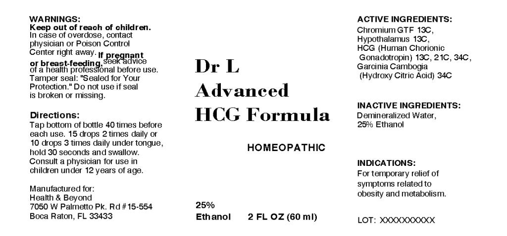 Dr L Advanced Hcg Formula (Chromium Gtf, Hypothalamus, Hcg, Garcinia Cambogia,) Liquid [Apotheca Company]