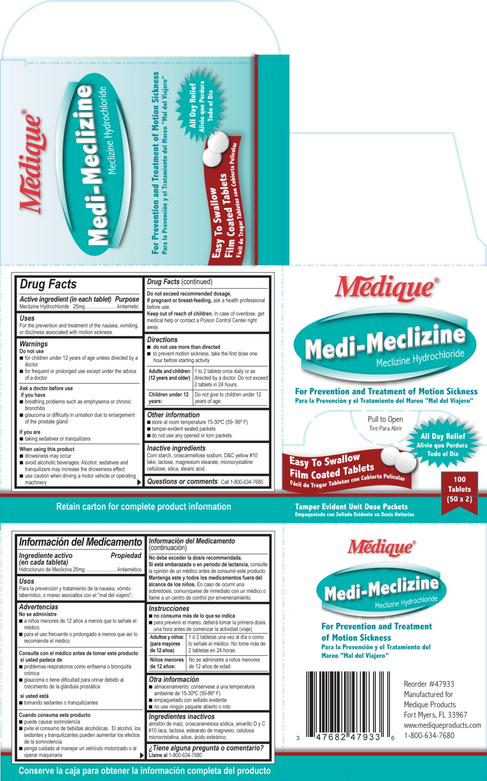 Principal Display Panel - 479R Medique Medi-Meclizine Label
