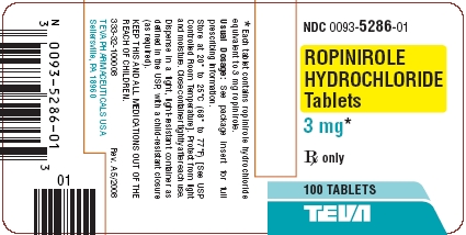 Ropinirole Hydrochloride Tablets 3 mg 100s Label