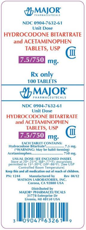 Hydrocodone Bit. and Aceminophen 7.5/750 mg tablets