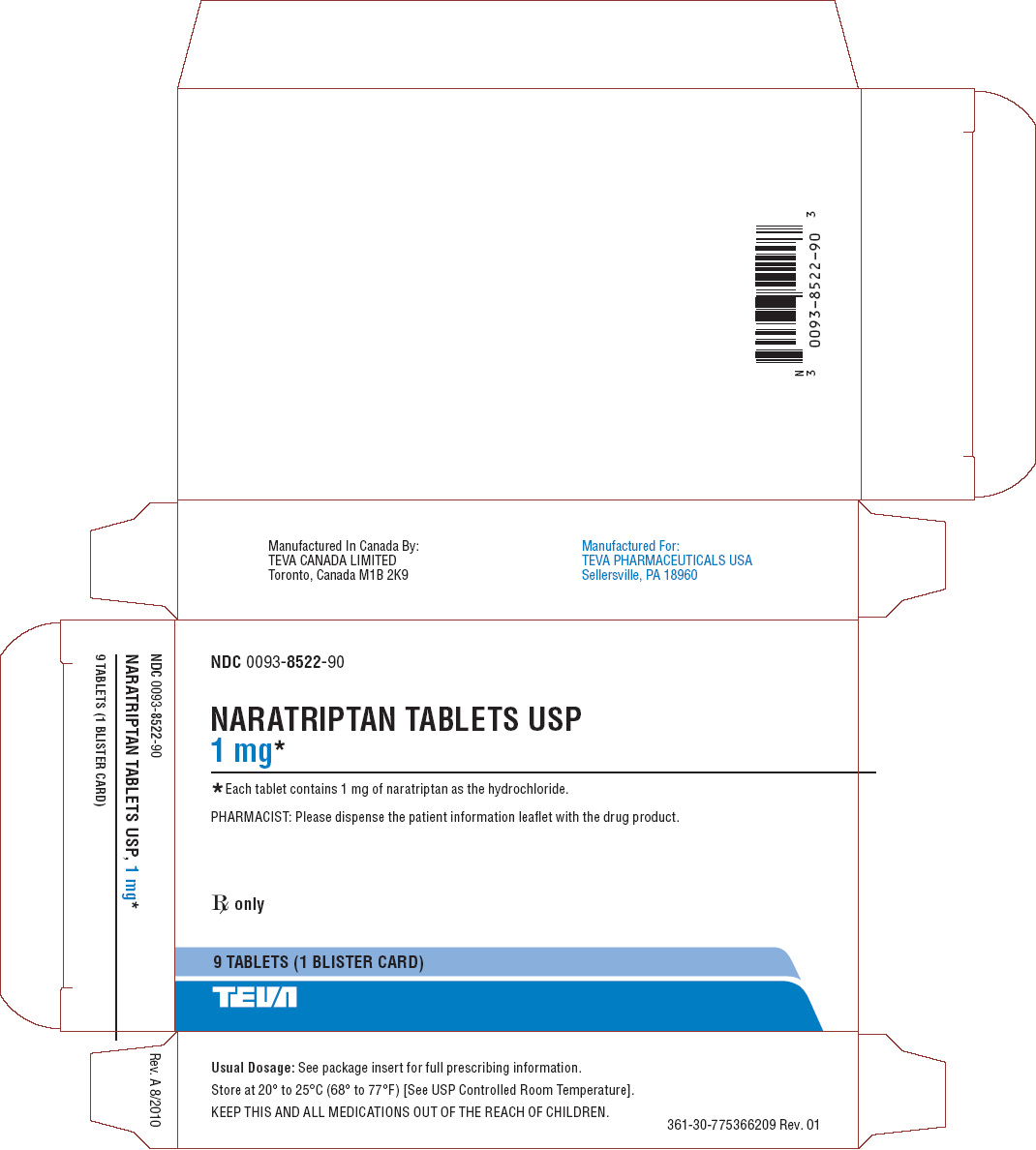Naratriptan Tablets USP 1 mg Box of 9 