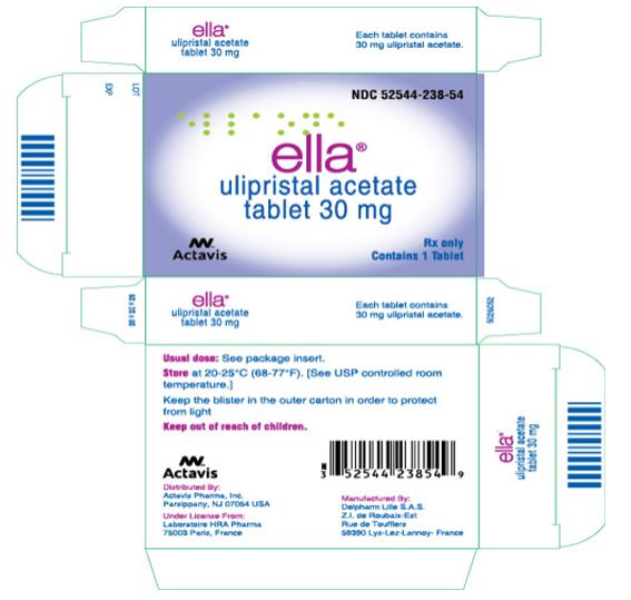 ella® (ulipristal acetate) tablet 30 mg
NDC 52544-238-54
Carton x 1 tablet
