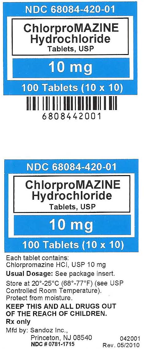 Chlorpromazine Hydrochloride 10mg label