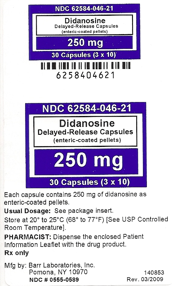 Didanosine Delayed-Release Capsules (enteric-coated pellets) 250 mg label