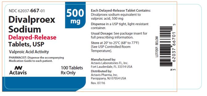 PRINCIPAL DISPLAY PANEL NDC 62037-667-01 Divalproex Sodium Delayed- Release Tablets, USP Valproic Acid Activity 500 mg 100 Tablets Rx Only
