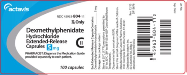 Dexmethylphenidate Hydrochloride Extended-Release Capsules CII 5 mg, 100s Label
