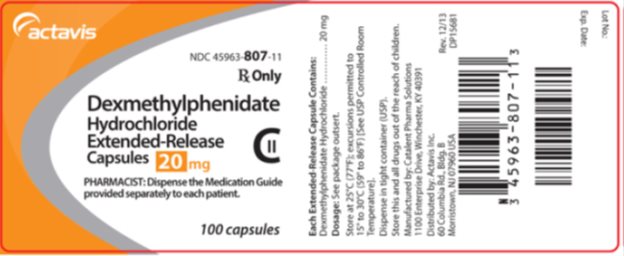 Dexmethylphenidate Hydrochloride Extended-Release Capsules CII 20 mg, 100s Label