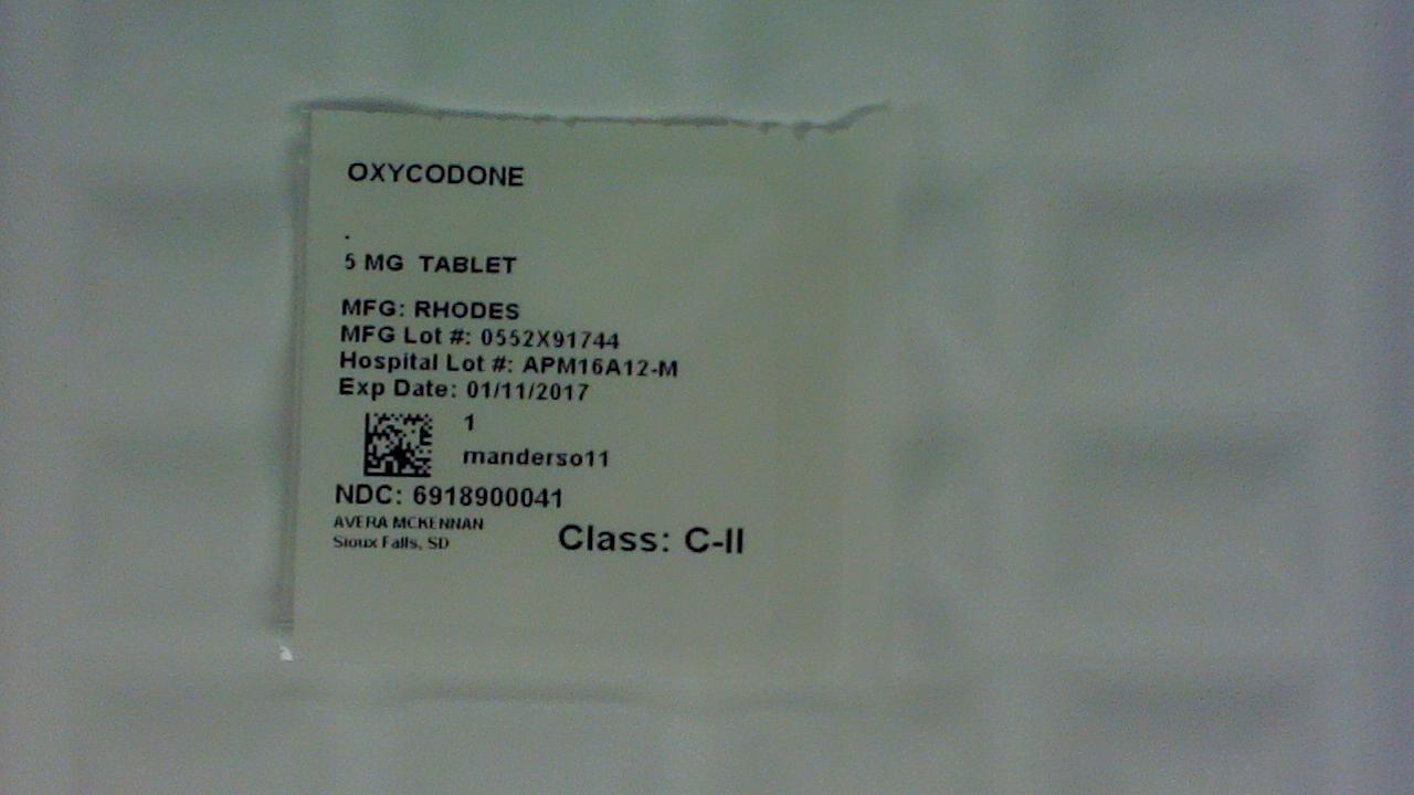 Oxycodone 5 mg tablet label