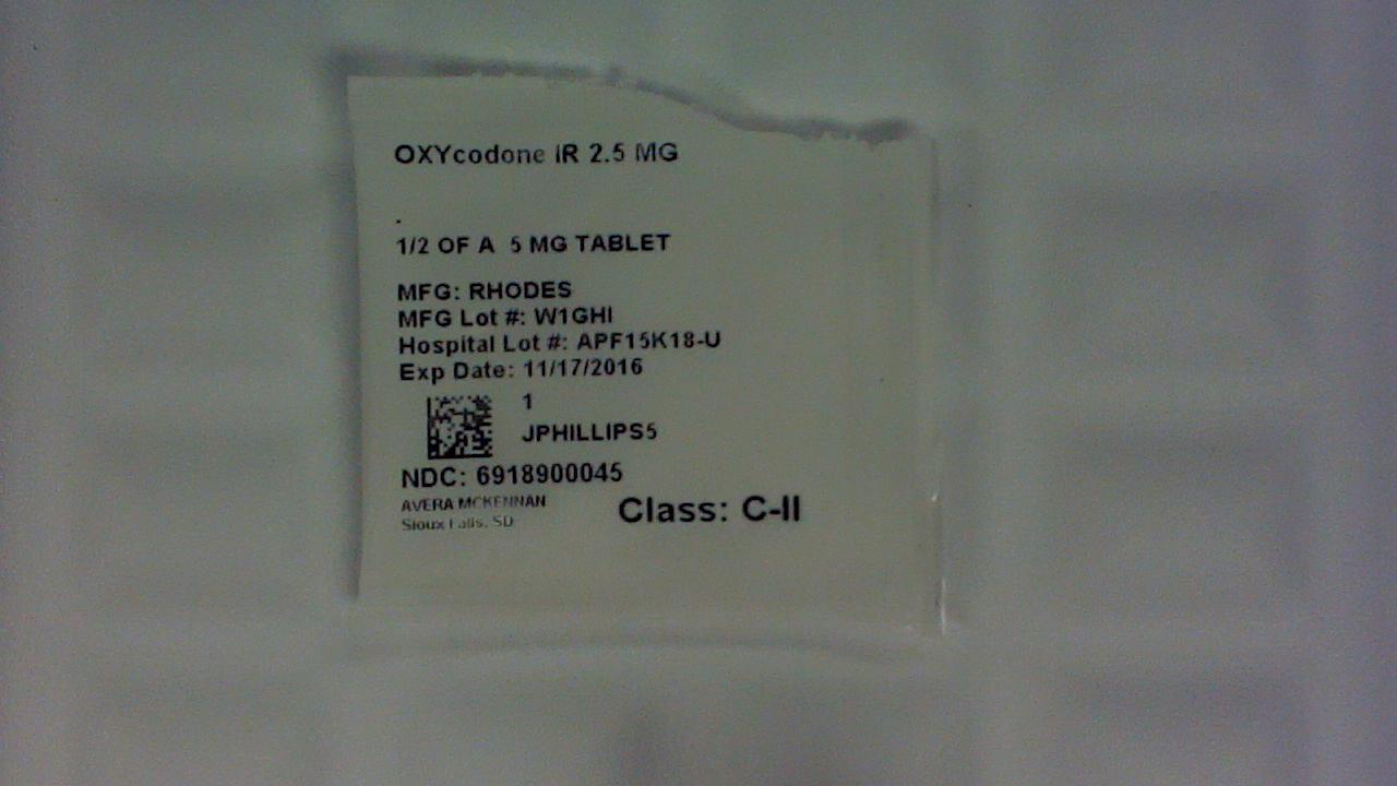 Oxycodone 2.5 mg 1/2 tablet label