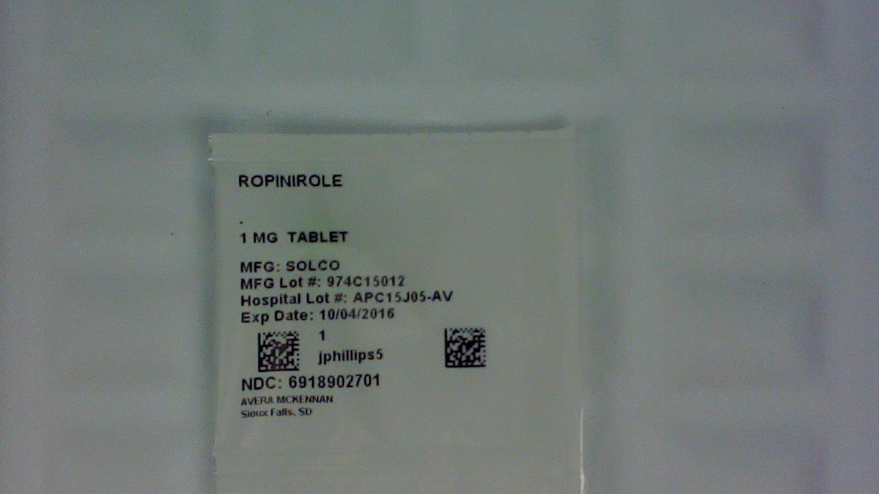 Ropinirole 1 mg tablet label