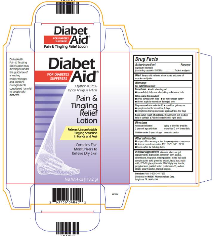 Diabet Aid®
Capsaicin 0.025%
Topical Analgesic Lotion
Net Wt 4 oz (113.2 g) 