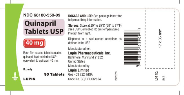 Quinapril Tablets 40 mg Label