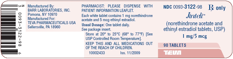 Jinteli (norethindrone acetate and ethinyl estradiol tablets, USP) 1 mg/5 mcg 90s Label