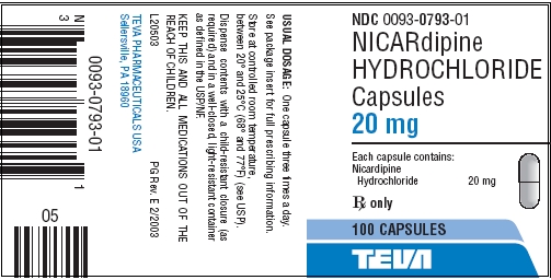 Nicardipine HCl Capsules 20 mg 100s Label