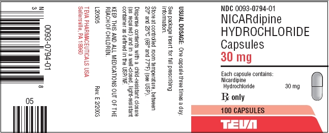 Nicardipine HCl Capsules 30 mg 100s Label