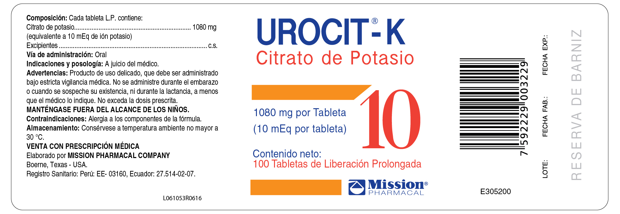 Urocit-K 10 mEq Peru