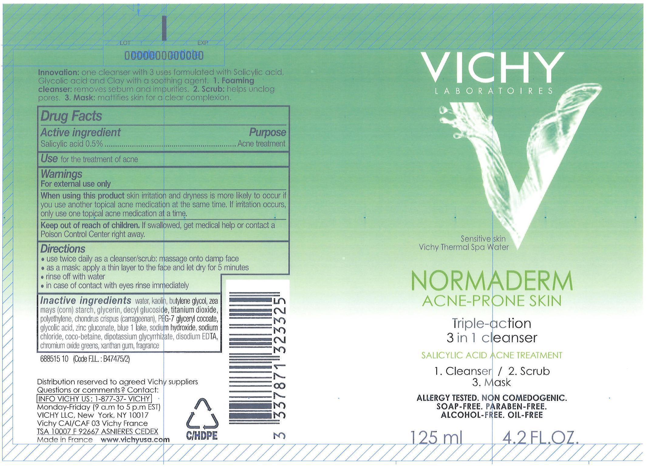 Vichy Laboratoires Normaderm Triple Action 3 In 1 Cleanser | Salicylic Acid Cream Breastfeeding